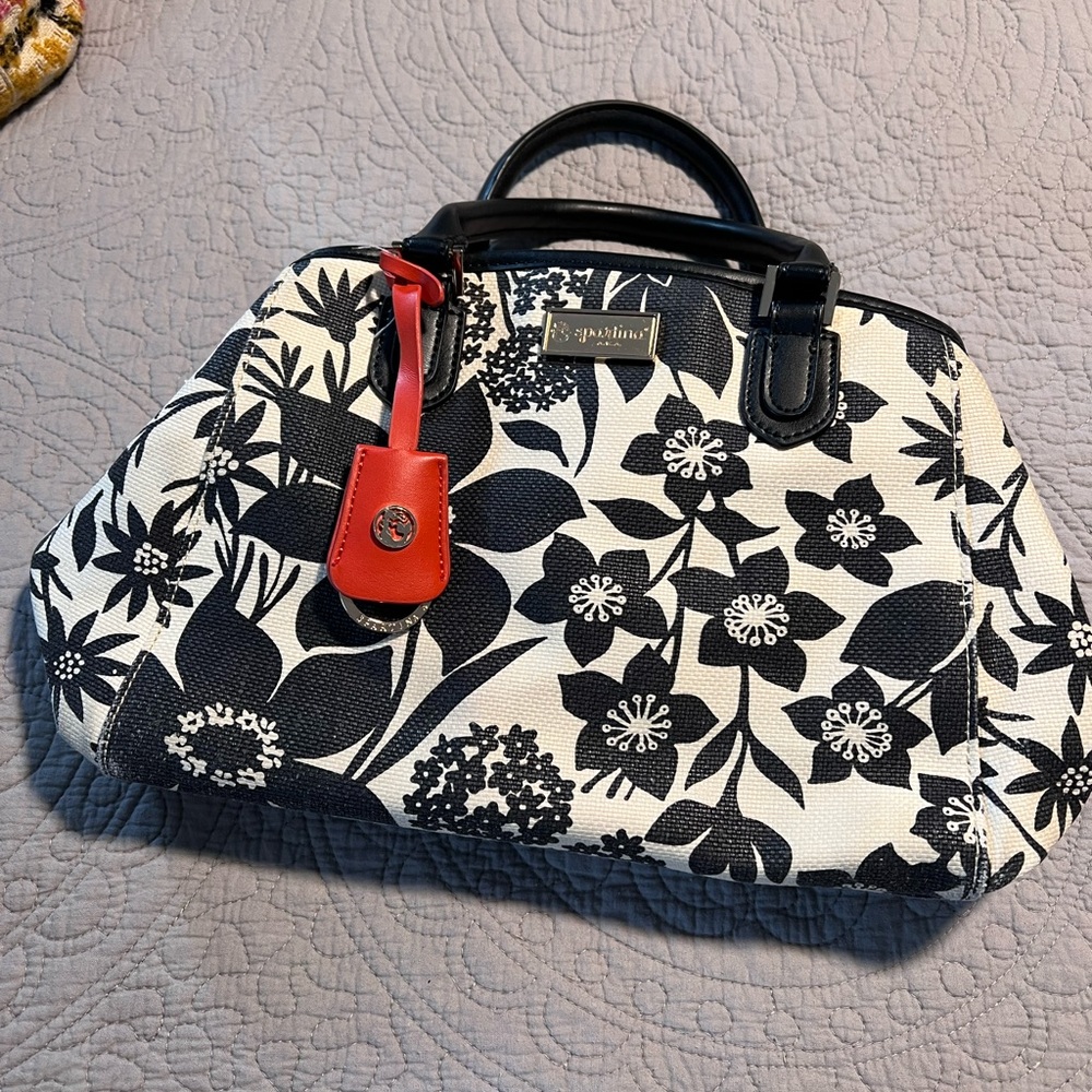 Spartina 449 Linen Leather Tote Bag Handbag Floral